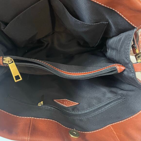 Fossil Carmen Leather Tote Brandy Crossbody Strap Adjustable EUC - Picture 6 of 6